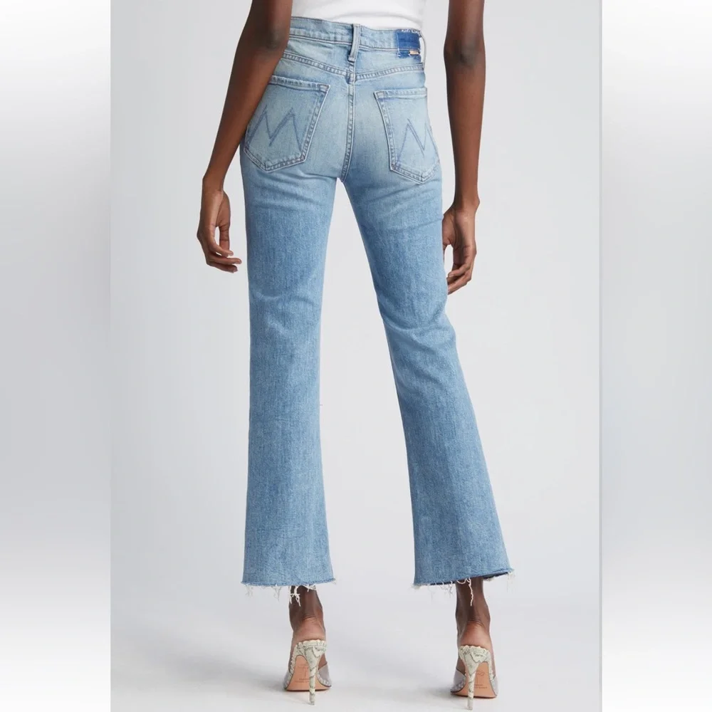 MOTHER Superior The Tripper High Waist Flood Frayed Flare Blue Jeans - Picture 3 of 9